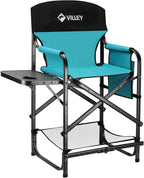 VILLEY Tall Directors Chair, Folding Camping Chair with Footrest | Heavy Duty 900D Oxford Fabric, 350 lbs Capacity, Portable Folding Seat with Side Table for Outdoor Events, Camping & Fishing