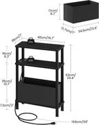 CHOEZON Set of 2 End Tables with Charging Station, Narrow Side Table for Small Spaces, Slim Nightstand with Basket, Skinny Bedside Table, for Living Room, Bedroom, Black TBZ07UP2BBN1