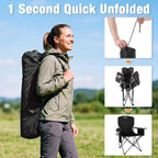 Romswi Lightweight 2Pcs Camping Chairs for Adults, Folding Lawn Chair with 4-Can Cooler Bag, Cup Holder,Collapsible Portable Outdoor Chair for Tailgating, Beach, Fishing,Black