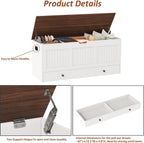 HOMEFORT 44.3" Storage Chest with 2 Drawers, Retro Wooden Storage Trunk with 2 Safety Hinges,Large Shoe Bench with Storage for Entryway, Storage Bench for Bedroom, Living Room, White and Brown
