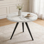 34.6" Round Dining Table for 4 People, Modern Kitchen Coffee Table White | Space-saving MDF Top, Tapered Legs & Thickened Edge, Sturdy & Seamless, Small Table Great for Dining Room, Office, Apartment