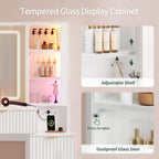 Big Vanity Desk, Fluted Makeup Vanity with Mirror Lights, Dressing Table | Large, Charging Station, Sound Sync Chasing LED Lights, Wood Vanities, Luxury Glass Cabinets, 8 Drawers, Girls, Women