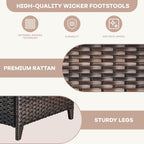 Patio Ottomans Set of 2 Outdoor Ottomans Wicker Foot Stools 2 Piece Footrest PE Rattan Ottomans with Thickened Cushions for Patio Garden Porch Balcony Poolside Deck, Brown|Blue