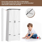 Vongrasig Kitchen Pantry Storage Cabinet with Barn Doors, Drawer and Adjustable Shelves, 4-Tier Tall Rustic Wood Cupboard Locker for Kitchen, Dining Room, Living Room, Bathroom, (White)
