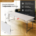 5.5 Feet ADJUSTABLE Foldable Table with Built in Handle & Steel Legs | 5.5FT Heavy Duty Folding Portable | Perfect for Party, Dining, Wedding, Events, Picnic Indoor, Outdoor, Camping, Utility, Folding