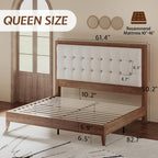 Jocisland Queen Bed Frame Solid Wood,50" Tall Upholstered Headboard,Walnut