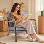 DUMOS Mid Century Modern Chairs Set of 2, Accent Chair with Arms and Waist Cushion, Reading Chairs for Adults, Lounge Chair for Living Room and Bedroom, Solid Wooden Frame, Light Grey
