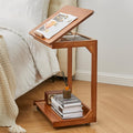 CozyDH Bedroom Side Table - Wooden End Tables Bedroom, C Shaped End Table with Wheels, Small Rolling Table for Bedside, Skinny Tray Desk for Sofa/Couch/Living Room, Teak