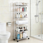 10in 6 Tier Slim Storage Cart with Wheels,White Narrow Space Rolling Shelving Unit, Metal Wire Mobile Organizer Rack for Kitchen Bathroom Office Laundry