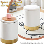 Velvet Storage Ottoman Multipurpose Footrest Stool with Metal Base Modern Round Vanity Stool Chair Ottoman Foot Stools Support 300 lbs Padded Seat for Living Room (Cream (Velvet))