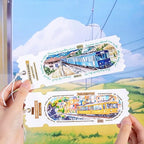 Train Scenery Washi Tape Set – 6 Rolls Travel & Nature Inspired with Clip for Scrapbook Journals DIY Crafts Decoration 1.97"x78.7" 39.37in per Loop