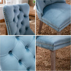 Dining Chairs Set of 2, Dining Chair with Velvet Upholstery Seat & Contoured Backrest, Solid Wood Living Room Chair with Nail Head Details, Hand-Made Pull-Up, Support up to 280 Lbs, Light Blue