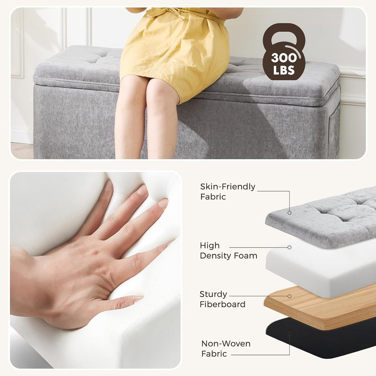 Storage Ottoman Bench with Lift Top, End of Bed Bench for Bedroom, Living Room & Entryway Storage Seat Shoe Bench with Storage (Gray)