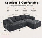 Cloud Sectional Couches with Oversized Chaise for Living Room, Modular L Shaped Couch with Deep Seat, Memory Foam Compressed 3 Seater Sofa for Apartment