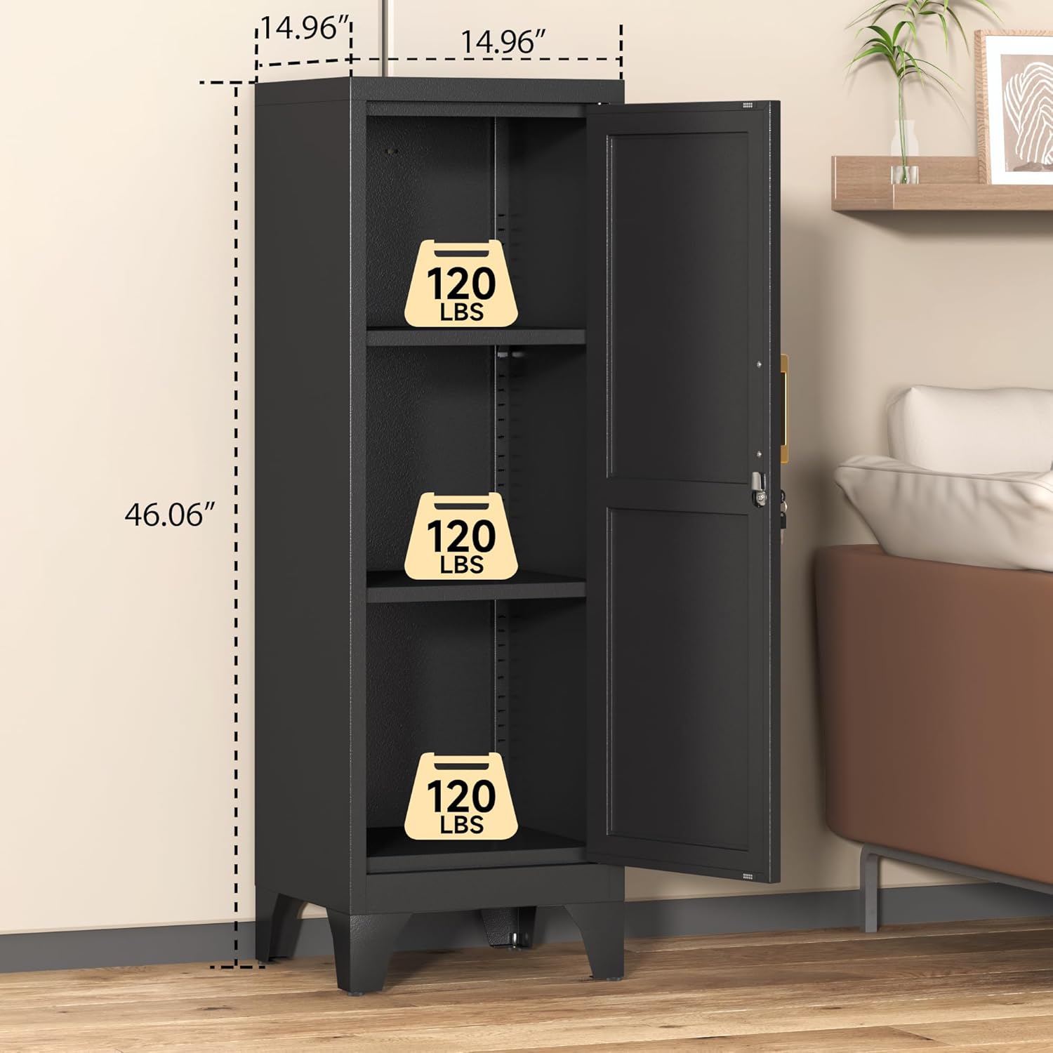 Coolsun 46" H Metal Pantry Cabinet, Metal Storage Locker with Door and 2 Adjustable Shelves, Food Pantry Cabinet for Living Room, Dining Room, Home Office