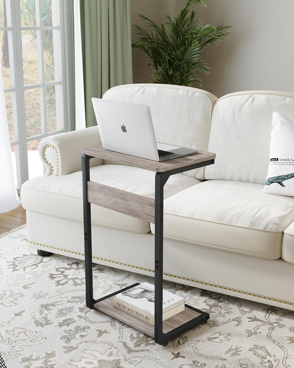 Wood Pedestal Dinner TV Trays Table for Eating on Couch Tables Slide Under, Small Laptop Stands Sofa Side Table Night Stand C Shaped End TV Tray for Bed Nightstand Arm Chair Bedroom Bedside ET-YB-GYW1