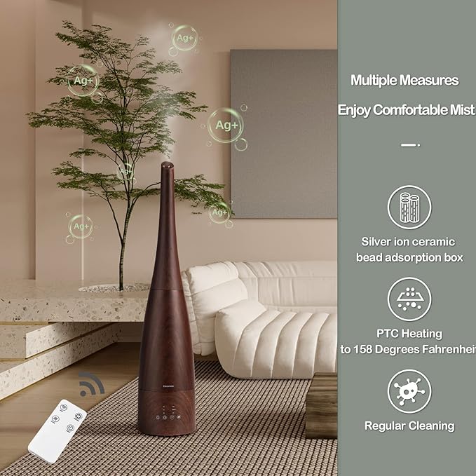 Cool Mist Humidifier，Elecameier Air humidifier for Home/Bedroom with Remote Control 2.3L Smart Air Humidifier for Desk/Office/Bedroom 25dB Whisper Quiet with Auto Shut off dark wood