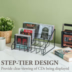MyGift 2pc CD Storage Rack, 3 Tier Media Holder, Black Metal Organizer | Three-tier design keeps music and movie collections organized while saving desktop and shelf space with a compact footprint