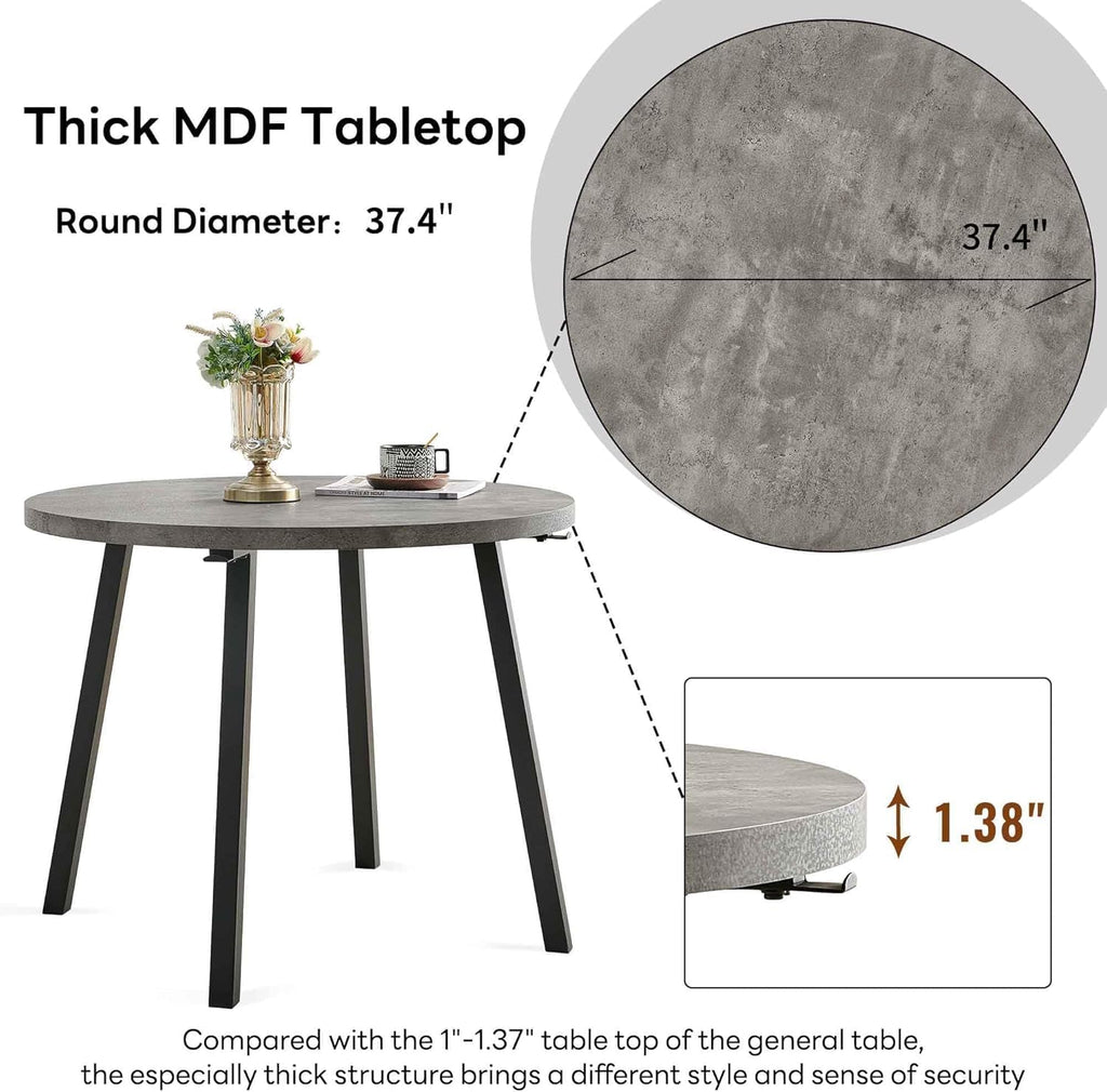 Homedot 5-Piece Round Dining Table Set for 4, 37-Inch Gray Kitchen Table with 4 Seated Black Dining Chairs Set for Apartment/Dining Hall, Compact Breakfast Nook Table Set
