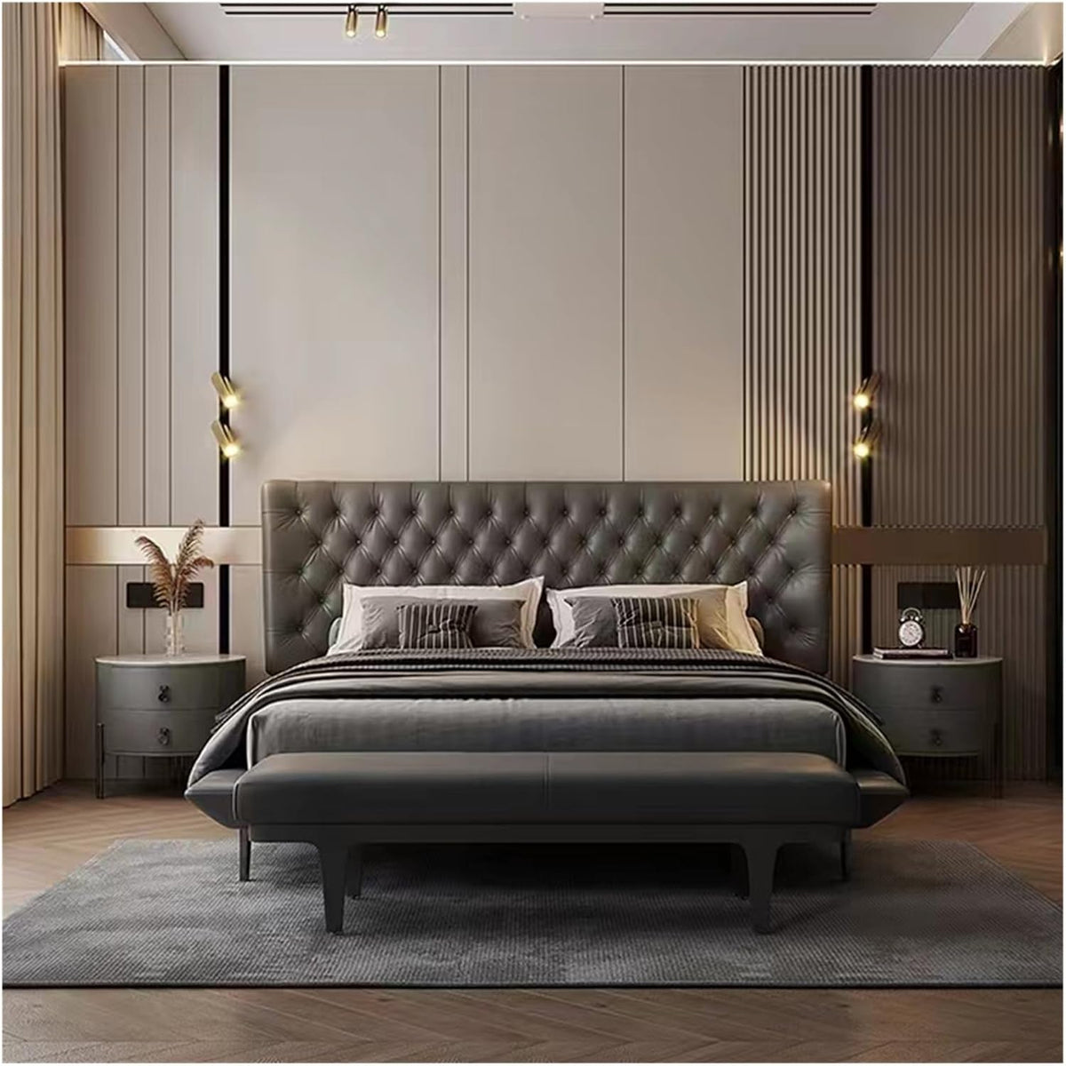 Modern PU Leather Upholstered Bedroom Bench, Padded Entryway, End of Bed with Metal Legs, for Decorative, Living Room, Dining Entryway(120 * 45 * 42cm)
