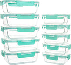 10 Pack Glass Storage Containers For Food, Airtight Meal Prep Containers with Lids Leak-proof, Glass Lunch Boxes Microwave, Freezer & Dishwasher Safe (34oz & 12oz)