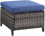 Outdoor Rattan Ottomans Wicker with Blue Cushion (Set of 2) Black Modern Contemporary Square Steel Ottoman Included
