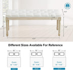 44‘’ Entryway Bench, Upholstered Button End of Bed Bench, Vintage Bench with Carving Pattern Wood Legs, Vanity Foot-Stool, White