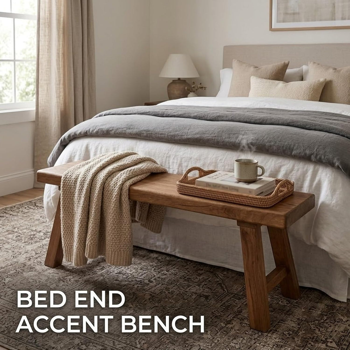 Solid Wood Bench for Entryway, 30" 36" 42" 48" 54" 60" Farmhouse Wood Dining Bench, Rustic Indoor Seating for Kitchen, Living Room & End of Bed(L: 28" x W:12" x H:18")