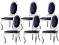 Henf Modern Luxury Dining Chairs Set of 6, Leatherette Upholstered Kitchen Dining Chair with Silver Stainless Steel Frame, High-Back Armless Side Chair for Dining Kitchen Room (Black)