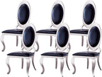 Henf Modern Luxury Dining Chairs Set of 6, Leatherette Upholstered Kitchen Dining Chair with Silver Stainless Steel Frame, High-Back Armless Side Chair for Dining Kitchen Room (Black)