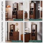 Kavie Solid Wood Kitchen Pantry Cabinet, Narrow Tall Sideboard with Acrylic Doors & Appliance Space, Modern Vintage Tea Station (Black,19.6" L*15.7" W*68.5" H)