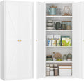 71" Tall Kitchen Pantry Storage Cabinet, Kitchen Storage Cabinet with Doors and 4 Adjustable Shelves, Metal Freestanding Cupboard for Garage Dining Room Living Room Bathroom, White