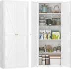 71" Tall Kitchen Pantry Storage Cabinet, Kitchen Storage Cabinet with Doors and 4 Adjustable Shelves, Metal Freestanding Cupboard for Garage Dining Room Living Room Bathroom, White
