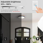 Modern Dimmable LED Close to Ceiling Light Minimalist Wood Oak Flush Mount Ceiling Light Fixture with Lampshade for Bedroom Living Room Bathroom Laundry Room (Grey-Dimmable, 11.8''/30cm)