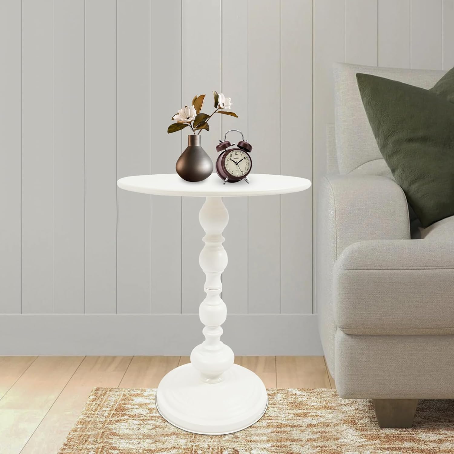 Small Round Side Table - Retro Metal Pedestal End Table for Living Room, Bedroom, Sofa & Small Spaces, 15.7'' ×20.5'' (White)