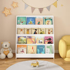 4-Tier Kids Bookshelf Toddler Book Display for Bedroom Playroom | Multi-tier open display shelf for books and toys. Durable engineered wood. Perfect for kids bedroom, playroom, or classr
