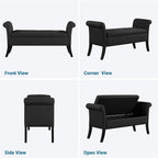 Yaheetech 52in Rolled Arm Storage Ottoman Bench Seat for Entryway, Black | Button-Tufted Bench Seat with 1.9C Storage Space, Rolled Arms, Wood legs, Metal Hinges, for Living Room Window Seat Entryway
