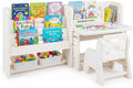 HONEY JOY Kids Table and Chair Set, Kids Art Table with Side Bookshelves | Toddler Activity Table with Erasable Whiteboard, Tiltable Desktop & Storage Baskets, for 3+ Years Old Boys & Girls