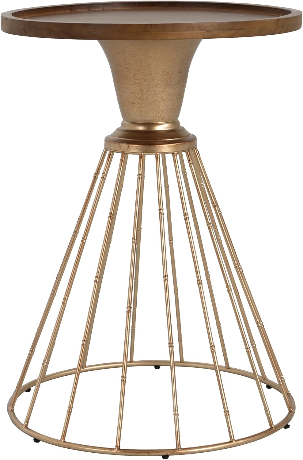 Vintage-Inspired Pine Side Table with Cut-Out Edge, Antique Gold & Natural Finish - Ready to Use