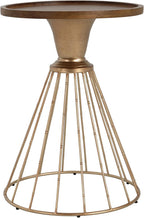 Vintage-Inspired Pine Side Table with Cut-Out Edge, Antique Gold & Natural Finish - Ready to Use