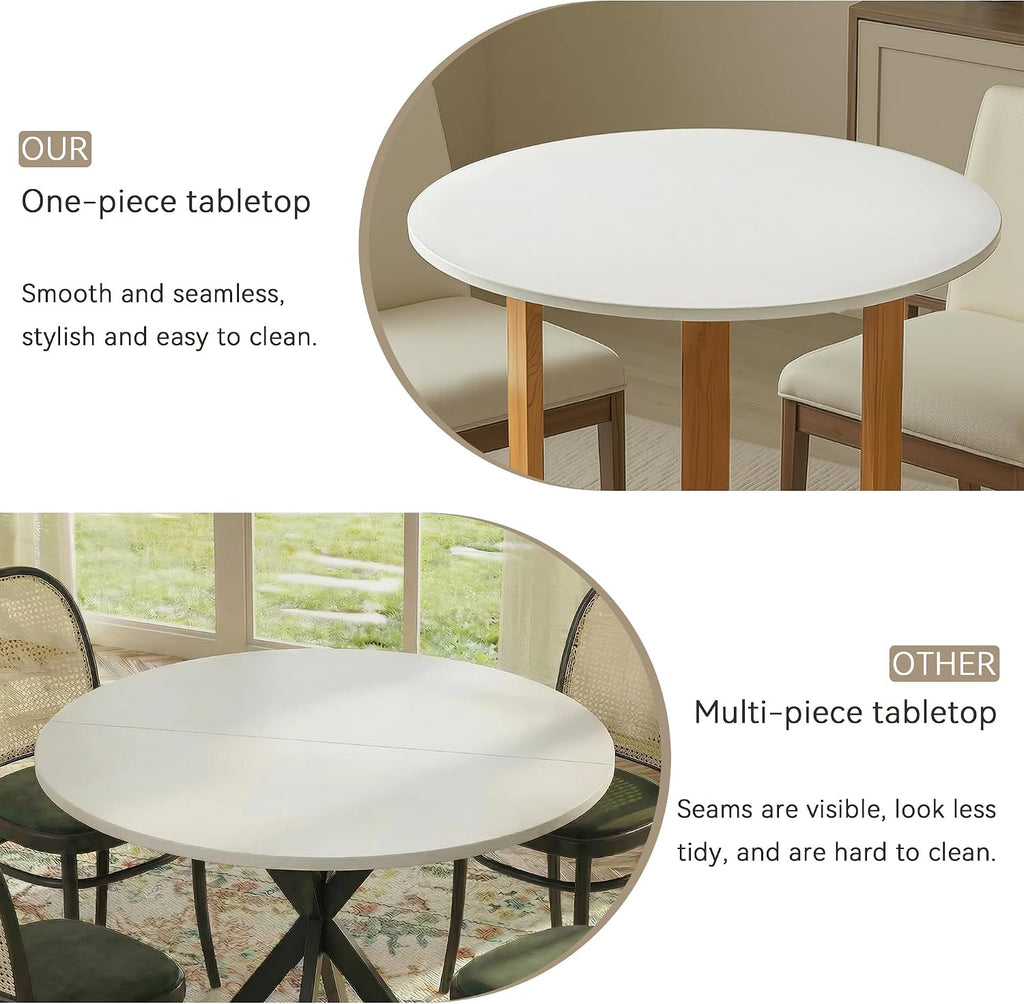 SIMTONAL 31.5" Round Dining Table, Space-Saving Small Dining Table for 2-4 People with Wood Grain Tabletop and Geometric Pedestal Base, Modern Farmhouse Table for Small Spaces, Apartment,White