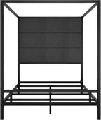 Queen Size Modern Black Canopy Bed with Tall Headboard