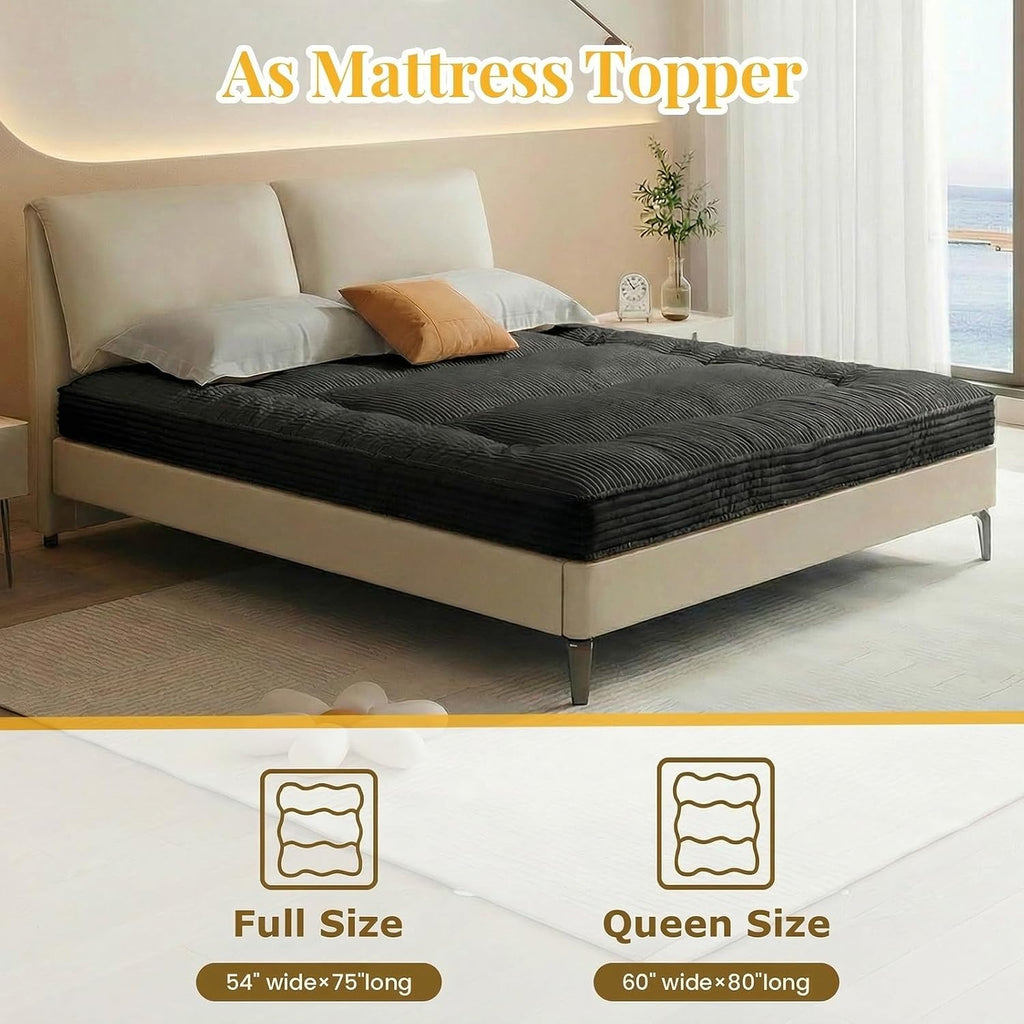 cidludto Japanese Futon Mattress Full Size Foldable, 4" Floor Mattress Futons Sofa Couch Bed for Adults, Thicker Tatami Mat Sleeping Pad, Floor Futons Cushions, Black