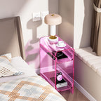 Clear Acrylic Side Table, Narrow Nightstand Bedside Table for Bedroom, Skinny Small End Table (Pink, 8.7'' x 15.7'' x 21.7")