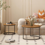 27.6" Round Nesting Coffee Table Set of 2, Rustic Wood Top & Metal Frame | Set of 2 round nesting coffee tables with metal frames and 120 lb capacity. Space-saving stacking design for living rooms