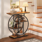 Cottage Charm Entryway Console Table, 31.5" Sofa Table Behind Couch with Curved Metal Frame and Wood Shelves, Decorative Console Table for Living Room, Hallway, Foyer, Rustic Brown