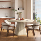 ONBRILL 47 Inch Round Dining Table for 4-6,Square Pedestal Base,Oak | Circle Kitchen Table with Thickened Tabletop, Modern Dining Room Tables, Dinner Tables for Kitchen Small Space (Table Only)
