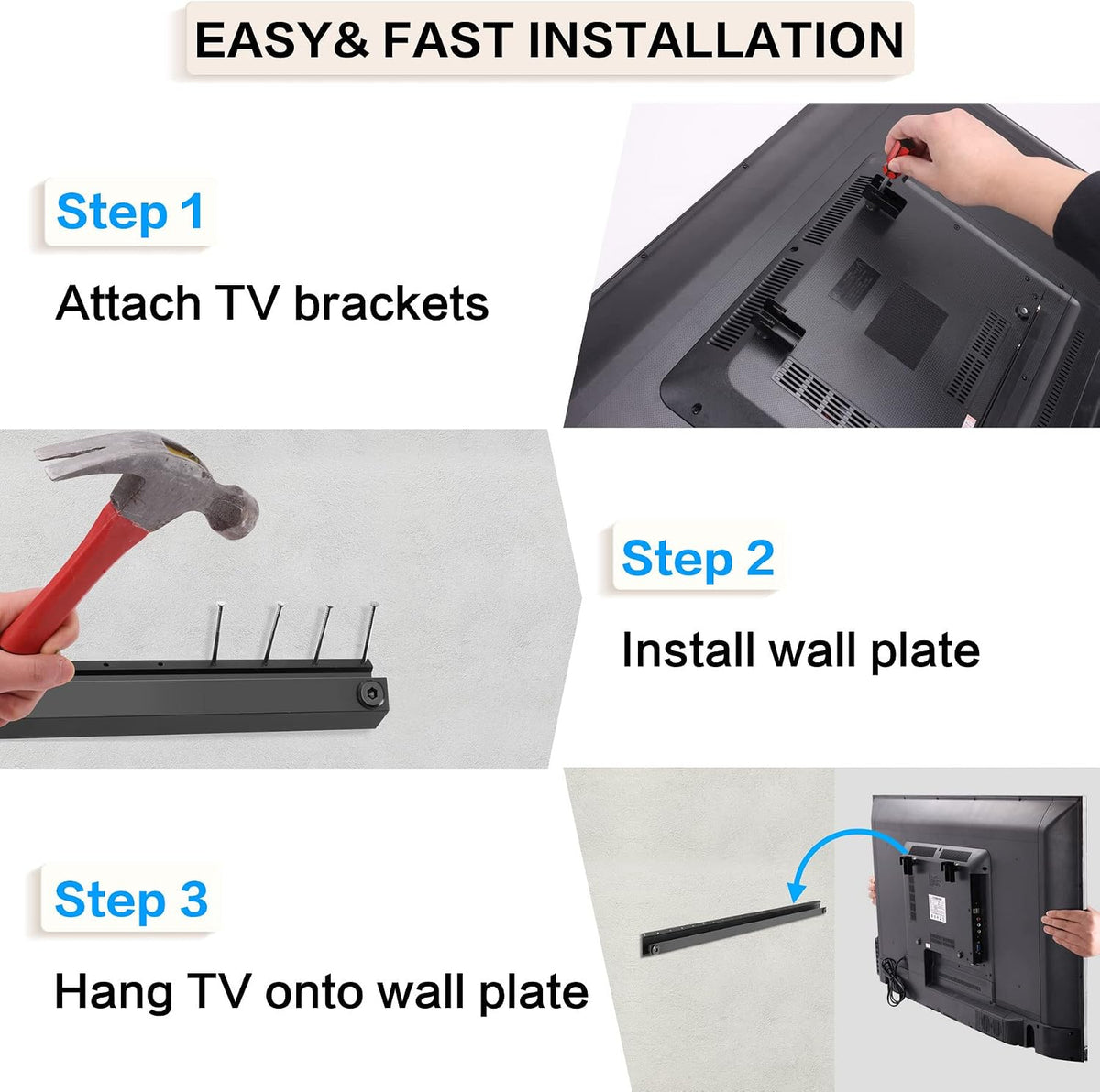 No Stud No Drill TV Wall Mount for 22-55 Inch Smart TVS up to 100lbs | Studless Drywall TV Mount, Flush Wall Mount, 1.2" Low Profile Fixed TV Bracket, Max VESA 400x400 mm, No Damage, Easy Install