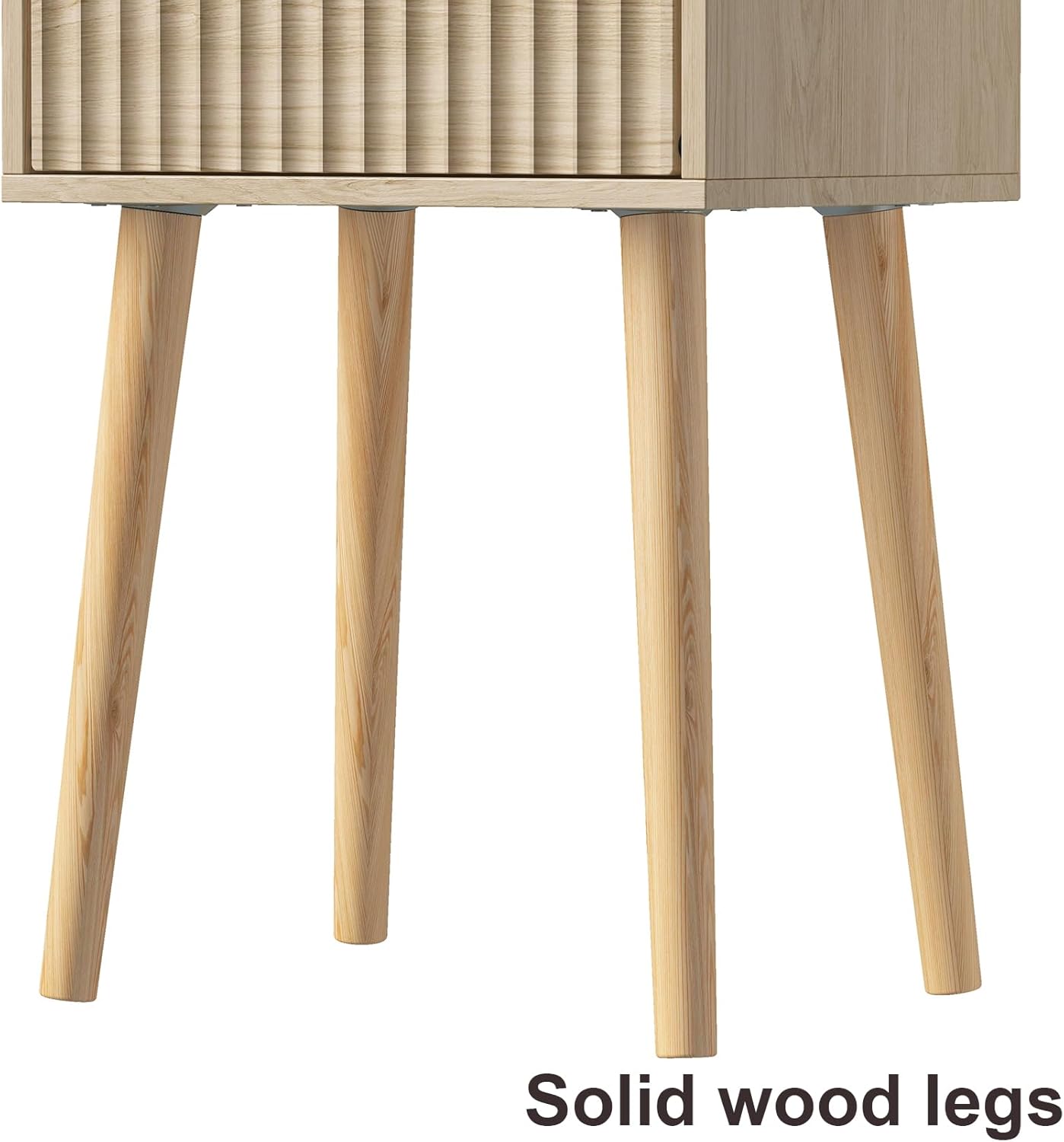 LAATOOREE Nightstand Set of 2, Small Bed Side Table with Fluted Door, End Table with Solid Wood Legs, Mid-Century Bedside Table for Bedroom Small Space