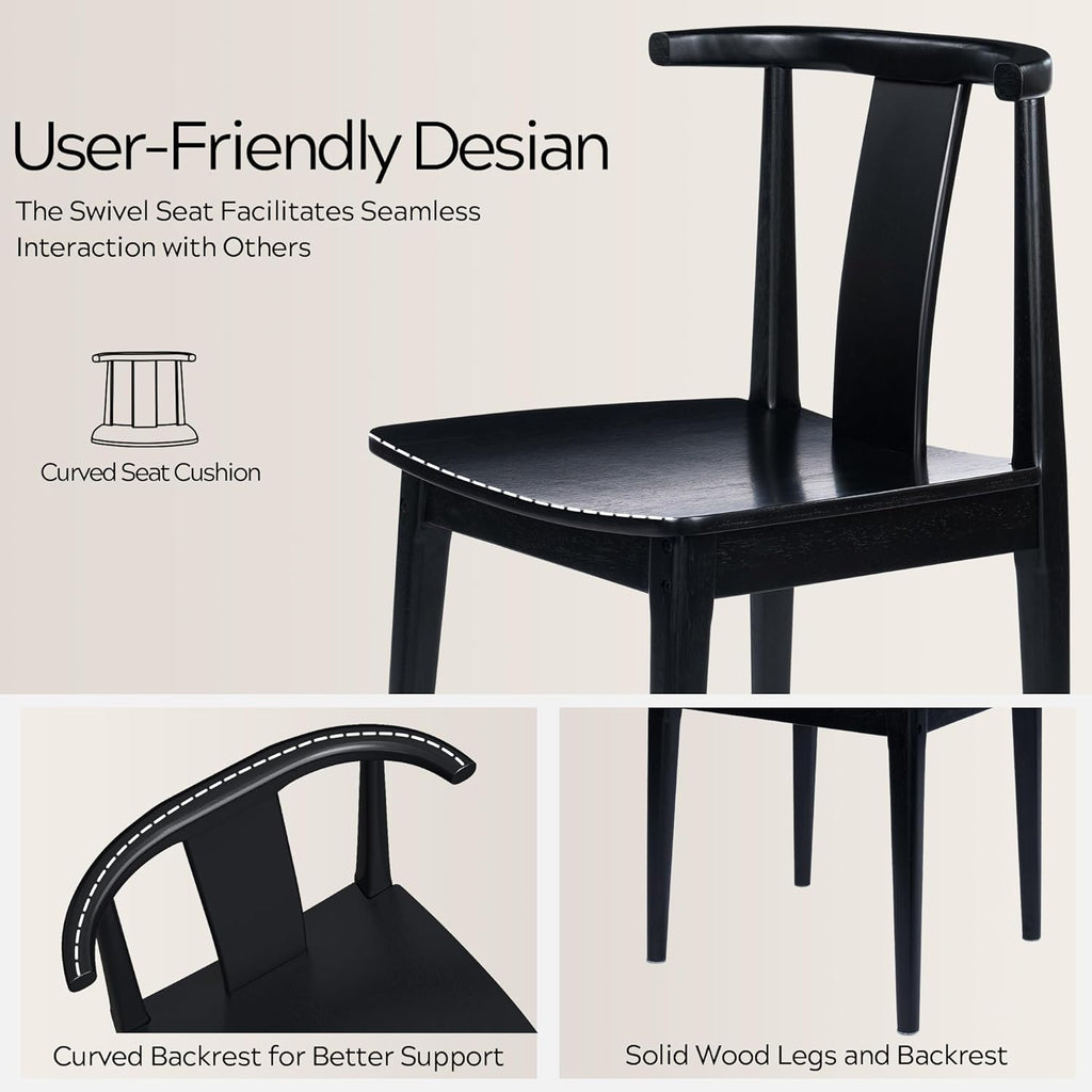 EYYTHUNG Wood Dining Chairs Set of 2, Farmhouse Kitchen Chairs with Curved Back, Modern Mid Century Wishbone Dining Chairs for Dining Room, Kitchen, Black